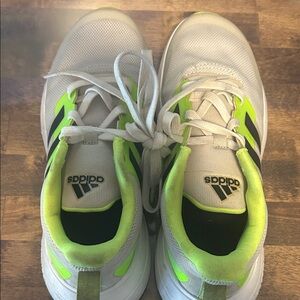 Adidas Kids White and Bright Green Sneakers